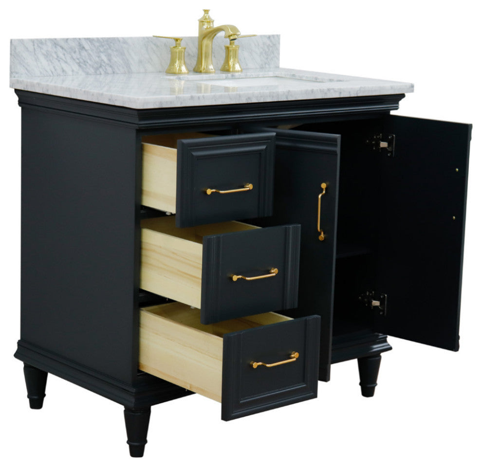 37" Single Vanity, Dark Gray Finish With White Carrara
