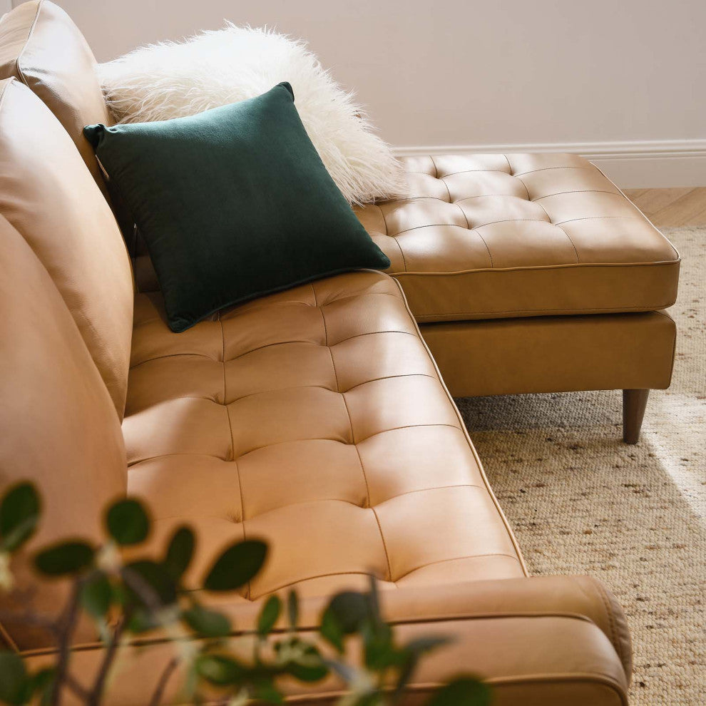 Valour 78" Leather Apartment Sectional Sofa, Tan