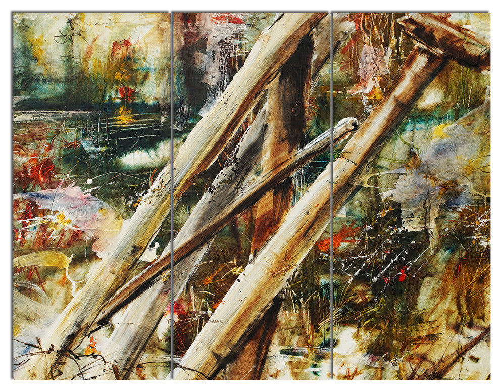 Tools and Abstract Pattern, Abstract Triptych Canvas Artwork, 36x28, 3 Panels