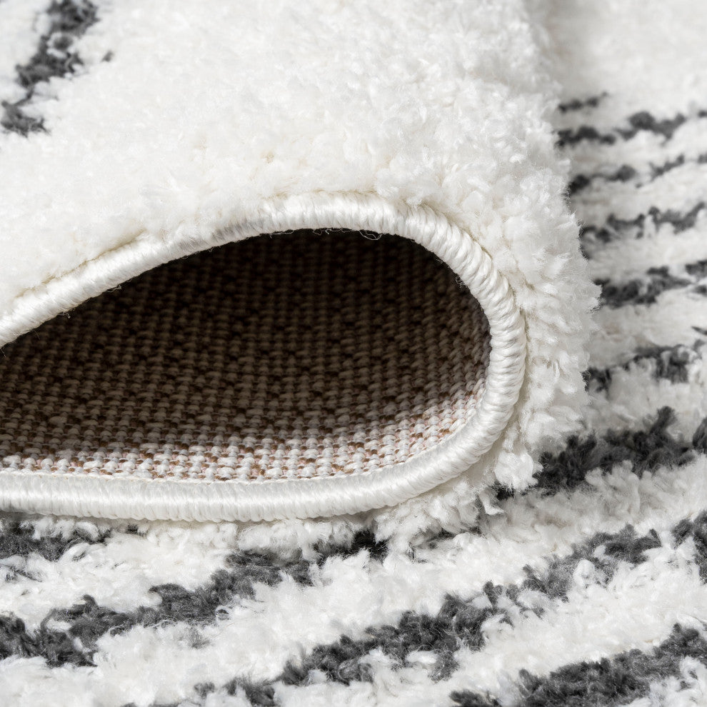 Elm Diamond Stripe Geometric Shag, White/Black, 2 X 10