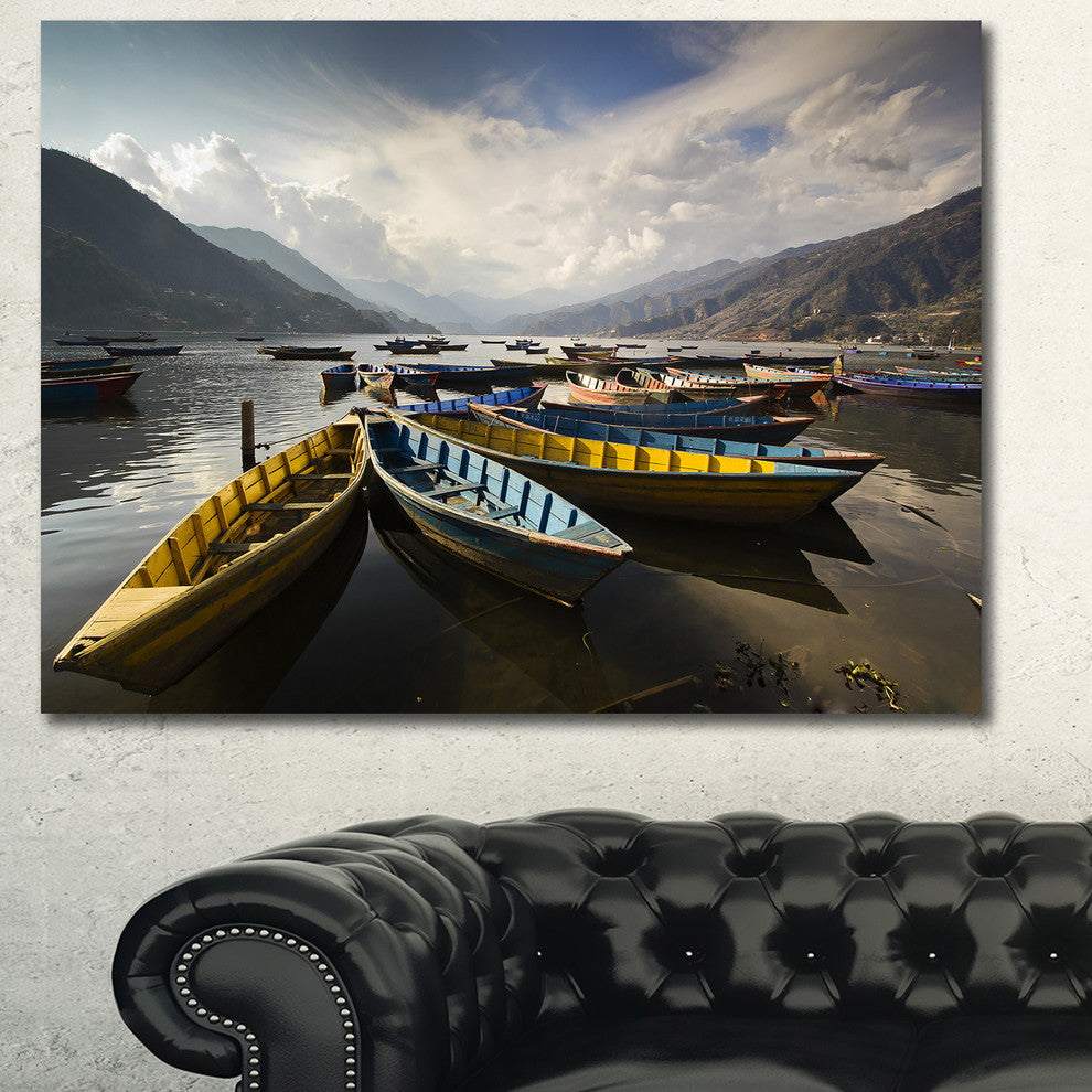 Pokhara Lakeside Boats, Boat Canvas Art Print, 40"x30"