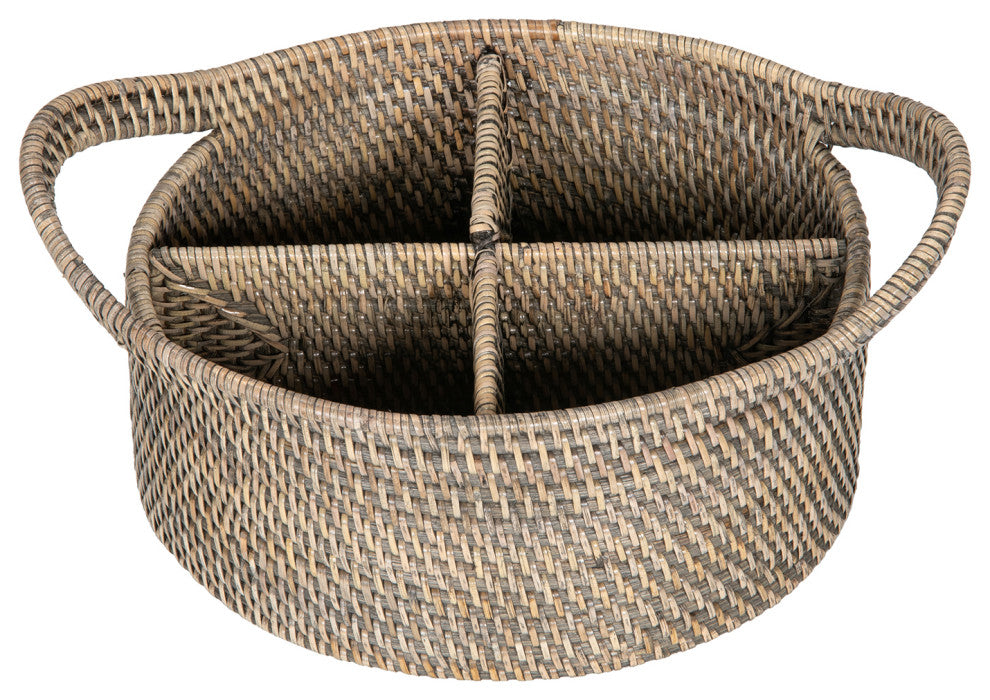 Loma Oval Rattan Utensil and Bottle Basket, Black-Wash