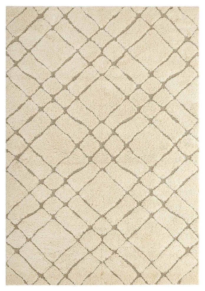 Verona Abstract Geometric 8x10 Shag Area Rug Creame and Beige