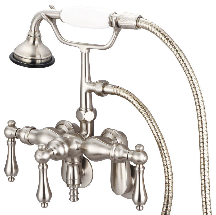 Vintage Classic Wall Mount Tub Faucet With Handshower, Brushed Nickel Finish Wit