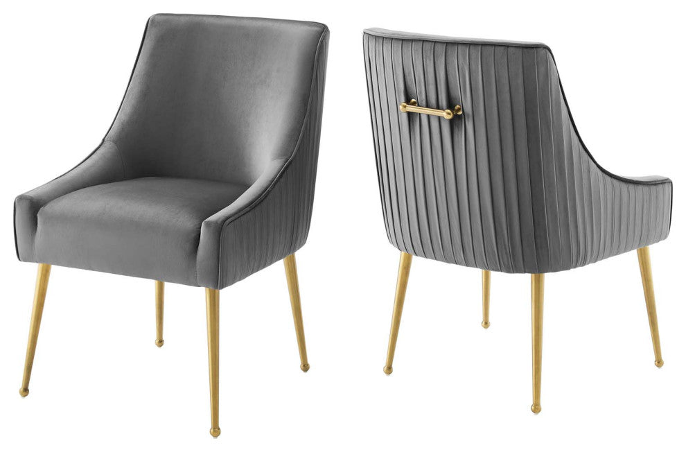 Discern Pleated Back Upholstered Performance Velvet Dining Chair Set of 2 - Gray