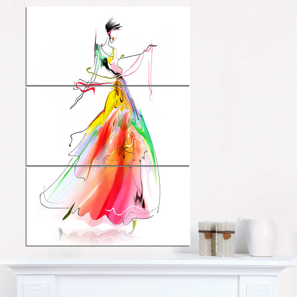 "Young Woman Yellow Red" Digital Metal Wall Art, 3 Panels, 28"x36"