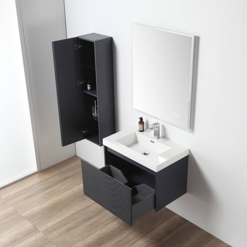 Floating Bathroom Vanity with Sink, Wall Mounted Vanity, Blue, 30" W/ Sink, Side Cabinet