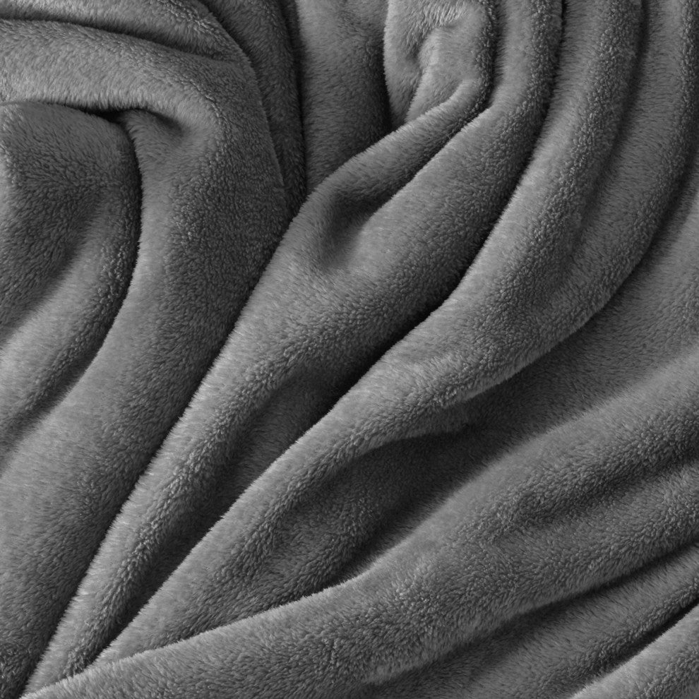 Bare Home Microplush Fleece Blanket, Gray, Throw/Travel
