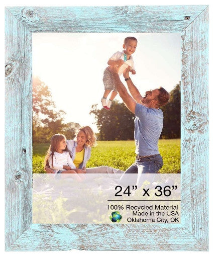 24" x 36" Rustic Farmhouse Light Aqua Blue Wood Frame