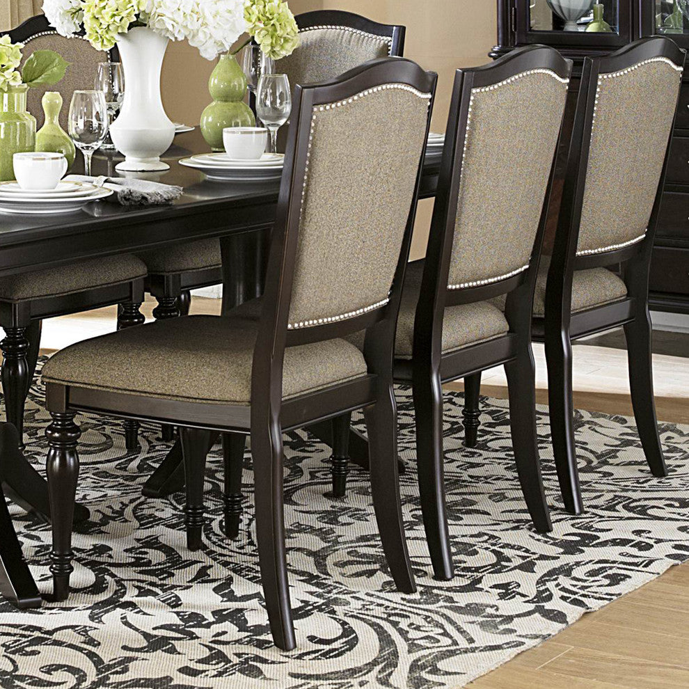 Homelegance Marston Side Chair With Neutral Tone Fabric Cover, Dark Espresso