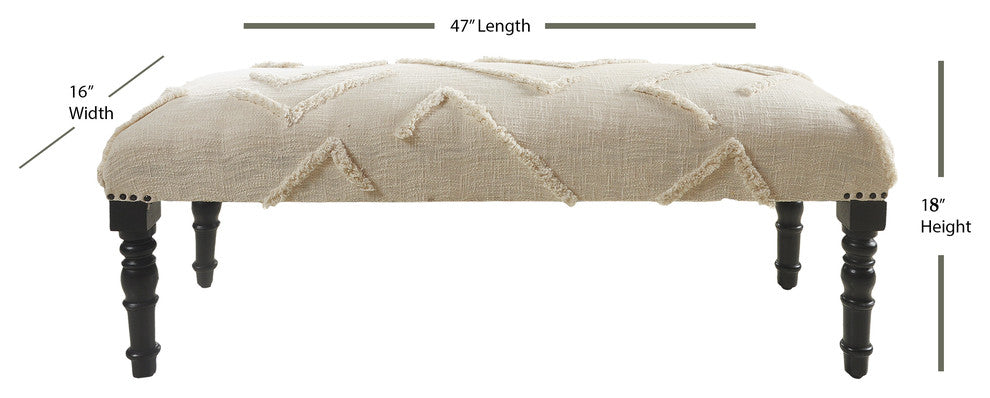 Overtufted Cream Indoor Bench, 47" Length