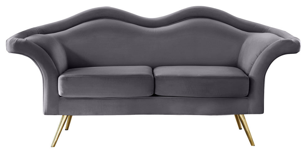 Lips Velvet Upholstered Loveseat, Gray