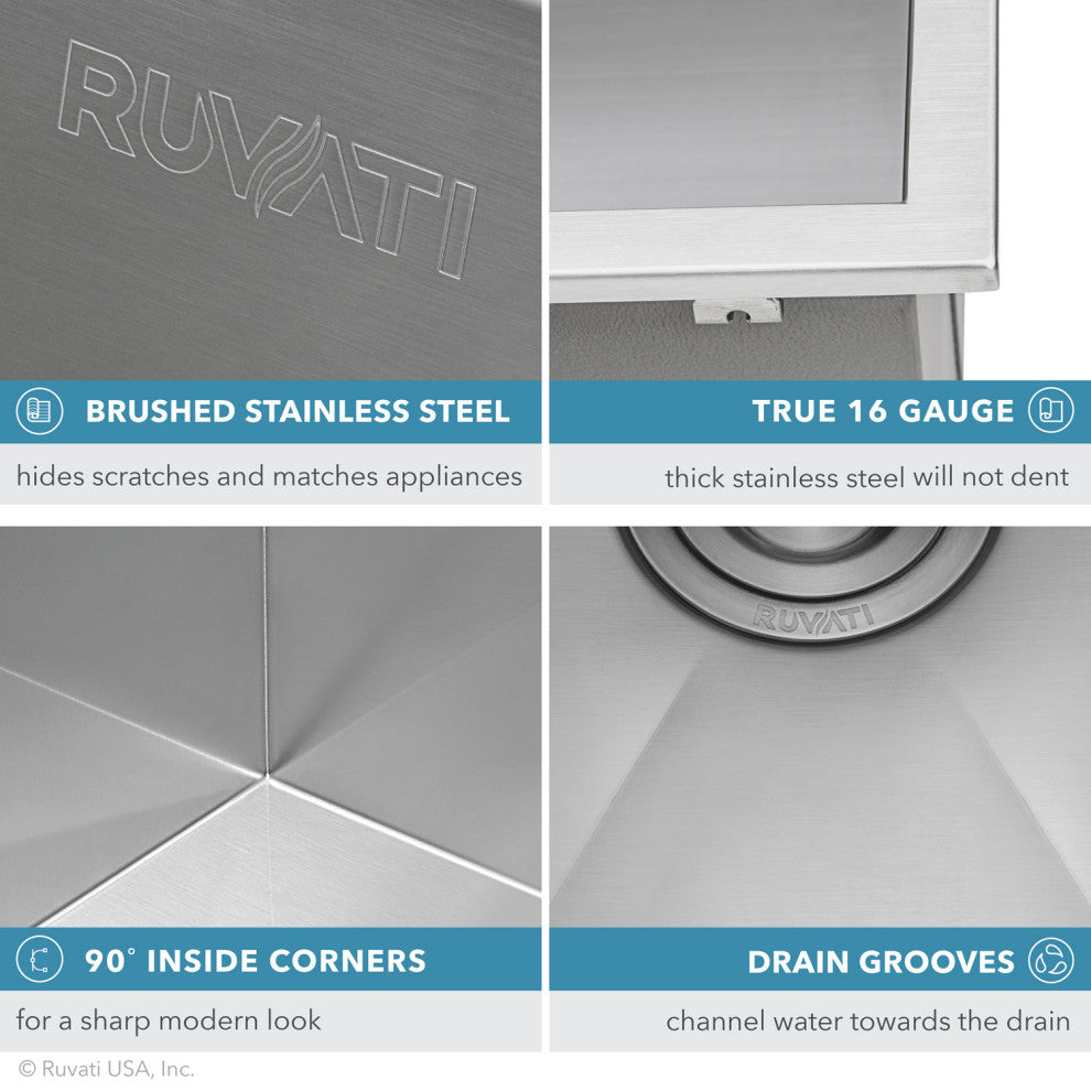 Ruvati RVH8115 15x15" Single Bowl Stainless Steel 16 Gauge Bar Prep Sink