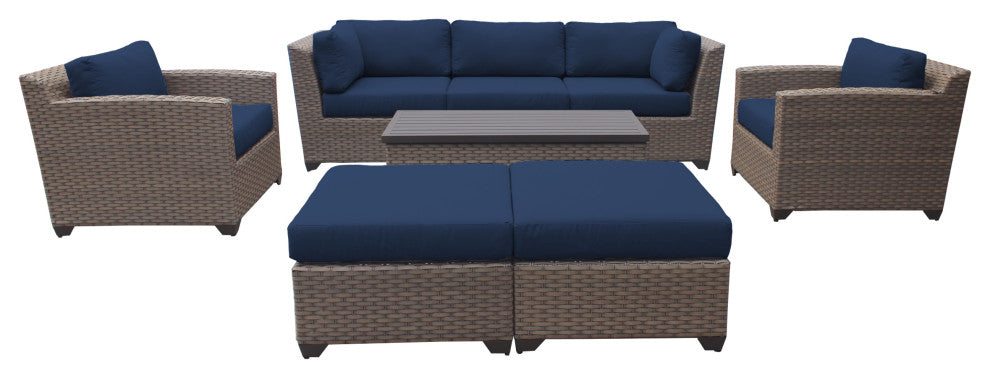 Florence 8 Piece Outdoor Wicker Patio Furniture Set 08c, Navy