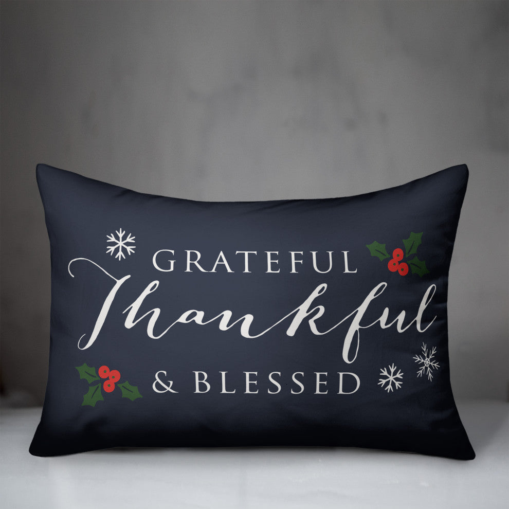 Navy Green Grateful Thankful Blessed 20x14 Spun Poly Pillow