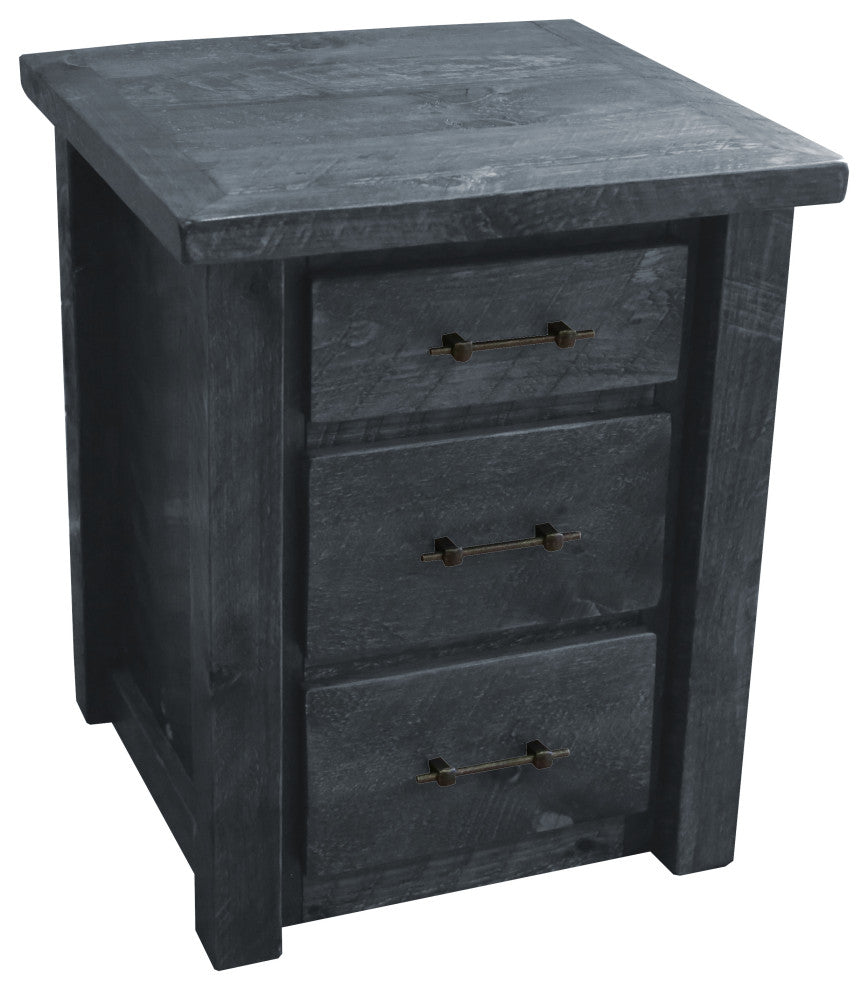 Barnwood Style Timber Peg 3-Drawer Nightstand, Smokey Gray
