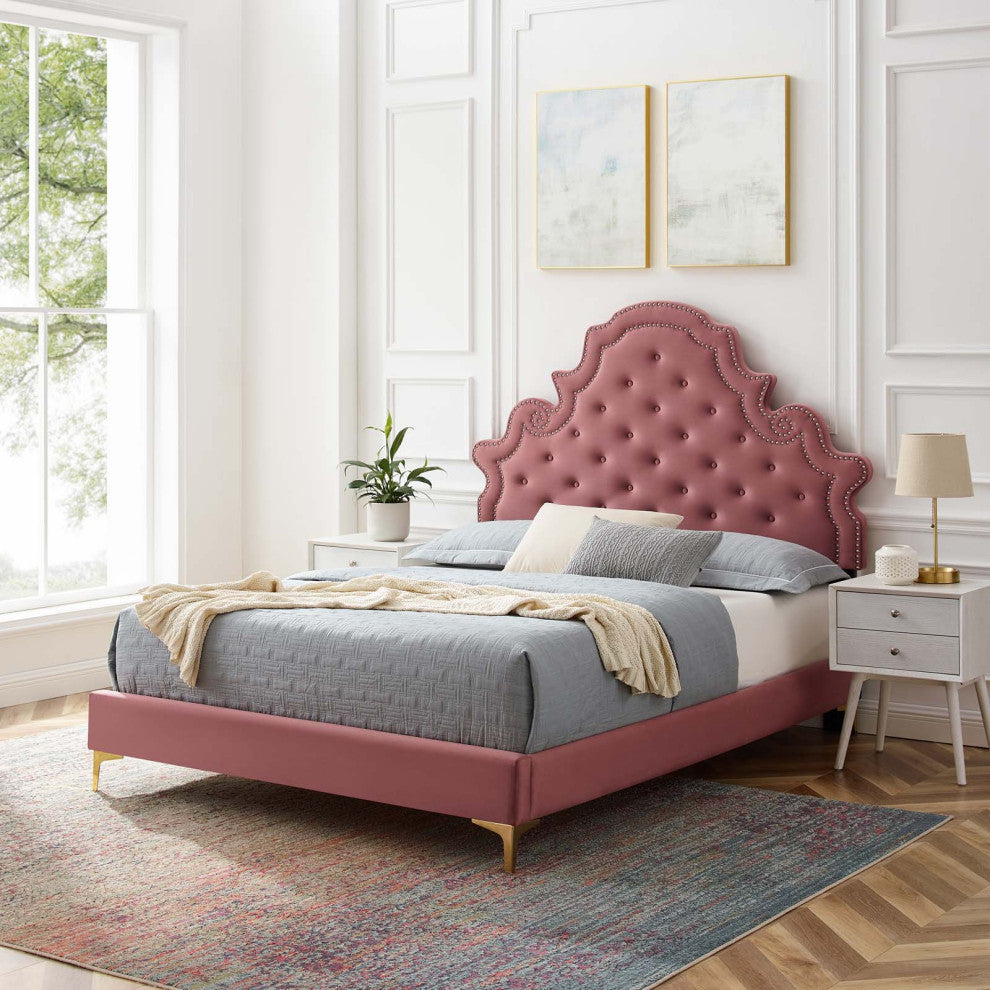 Gwyneth Tufted Performance Velvet King Platform Bed - Dusty Rose