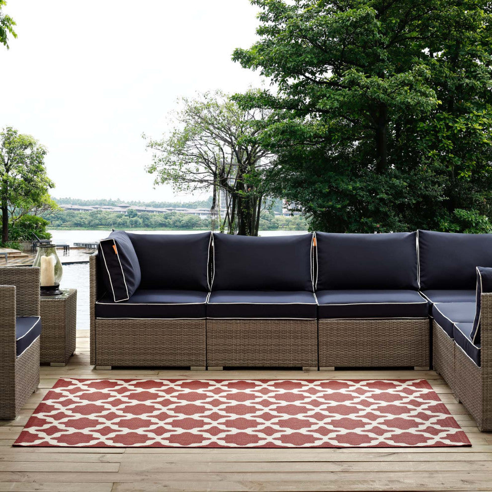 Cerelia Moroccan Trellis 9x12 Indoor and Outdoor Area Rug-Red and Beige