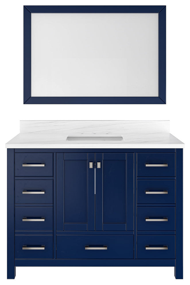 48" Marble?Top Single Bathroom?Vanity, With Mirror, Blue