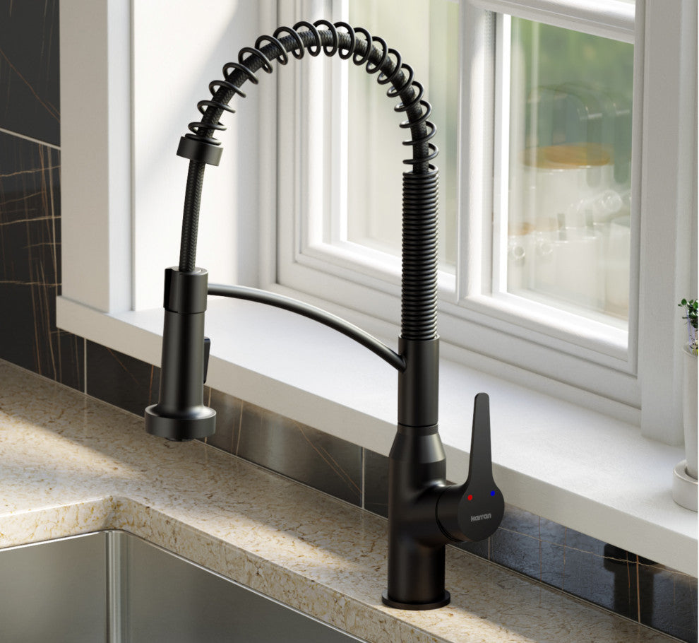 Karran 1-Handle Pull-Down Kitchen Faucet With Soap Dispenser, Matte Black