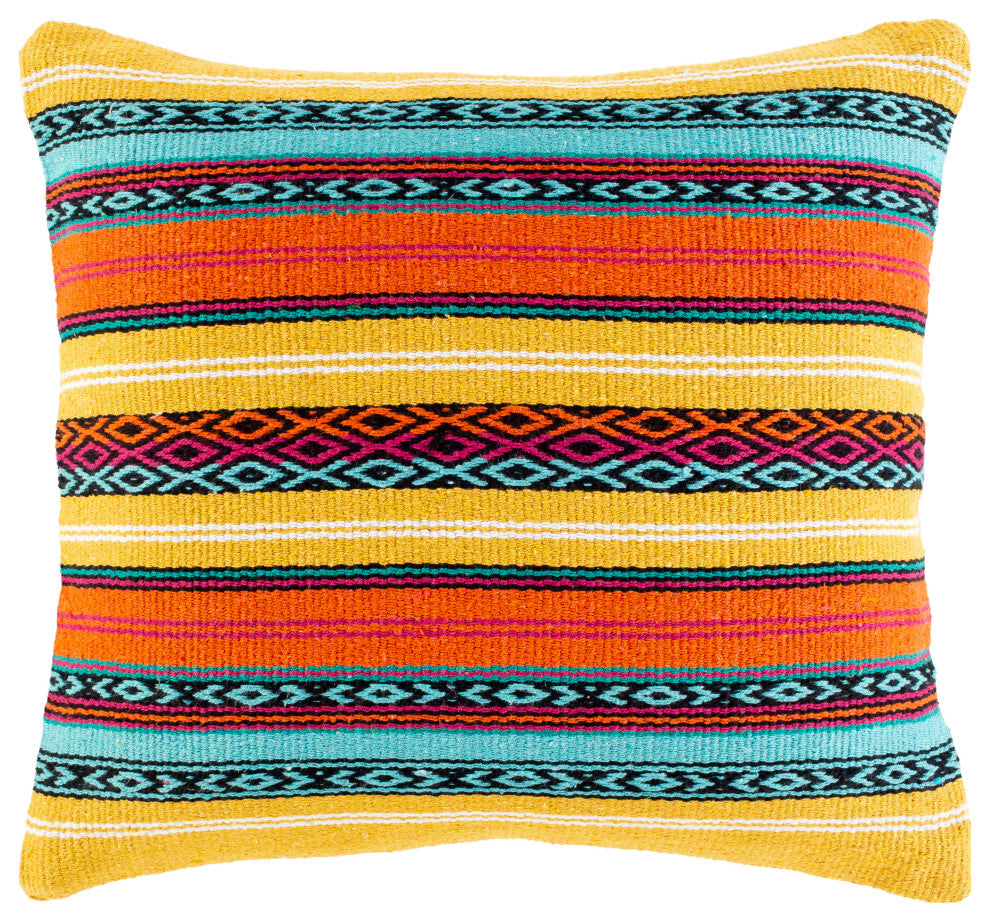 Surya Toluca TOU-003 18"x18" Pillow Cover, Beige/Yellow/Orange/Black/Teal/Pink