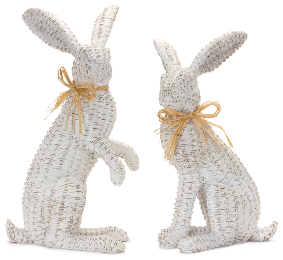 Wicker Rabbit Statue, 2-Piece Set