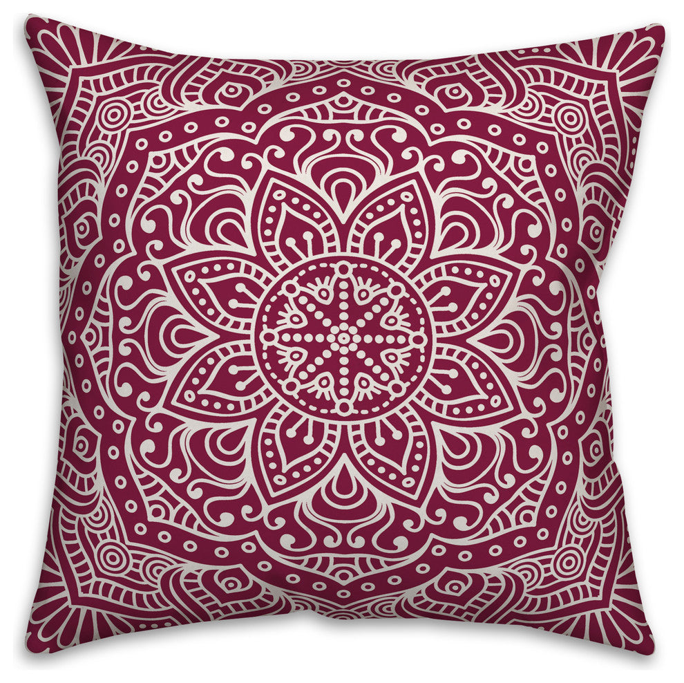 Maroon Boho Medallion 16x16 Throw Pillow
