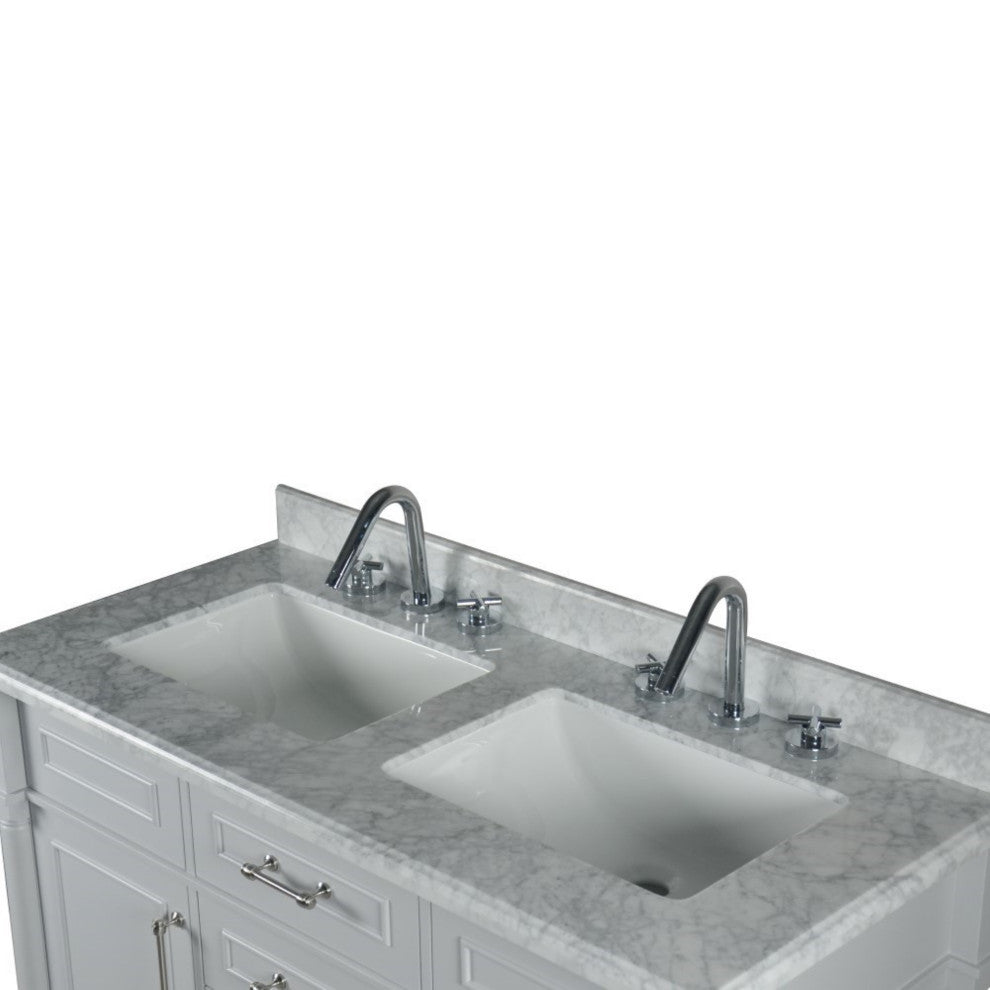 48" Double Vanity, Light Gray With White Carrara Marble Top