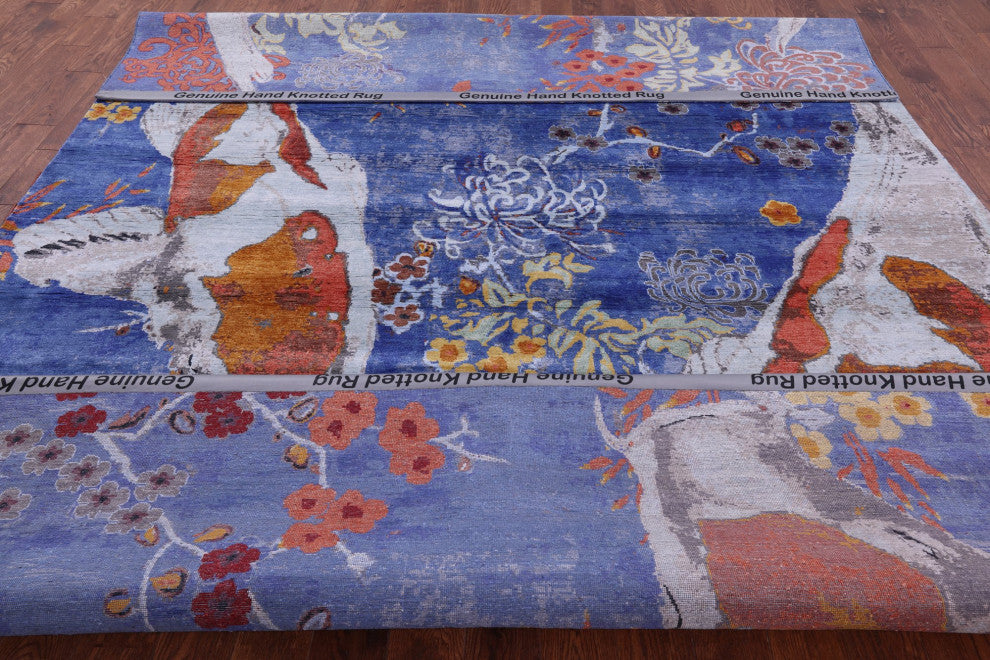 8' 10" X 11' 11" Silk Fish Design Handmade Rug Q11599