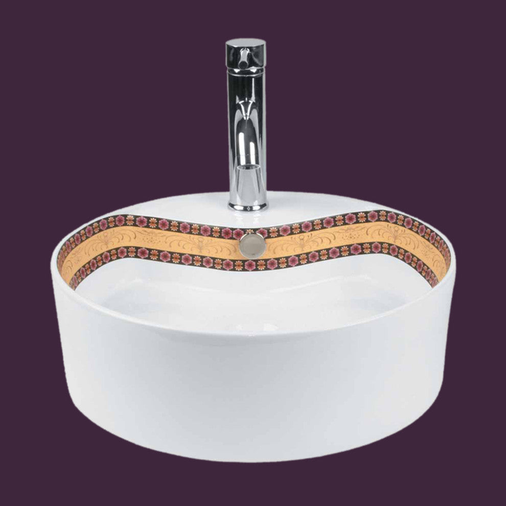 Mosaic 18" Round Countertop Vessel Bathroom Sink with Overflow