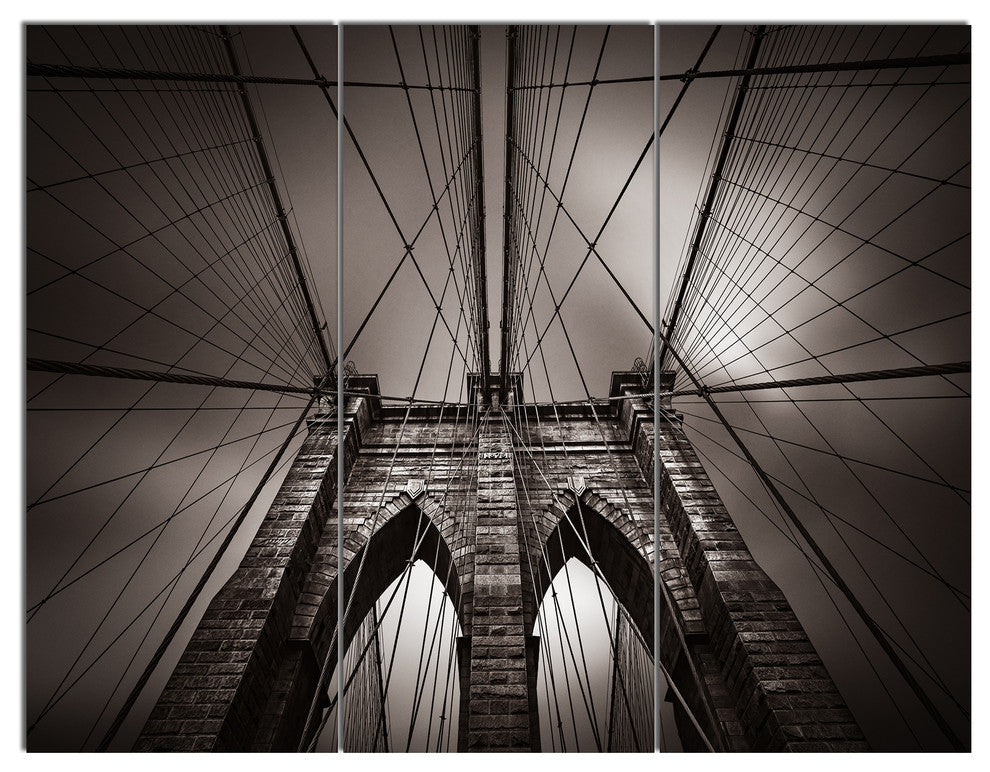 Brooklyn Bridge in NYC USA, Extra Large Triptych Canvas Print, 36x28, 3 Panels