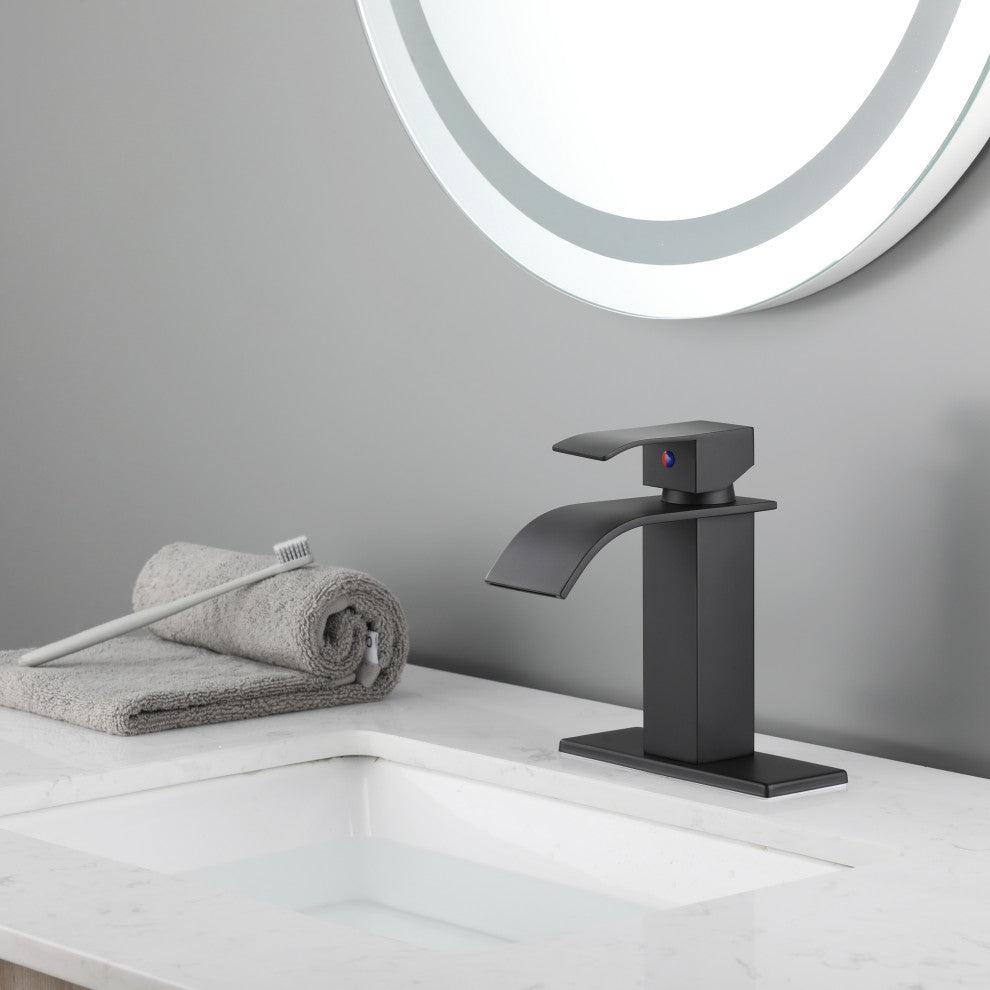 TATEUS Waterfall Spout Bathroom Faucet, Bathroom Vanity Sink Faucet