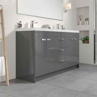 Eviva Lugano 60" Gray Modern Double Sink Bathroom Vanity With White Top