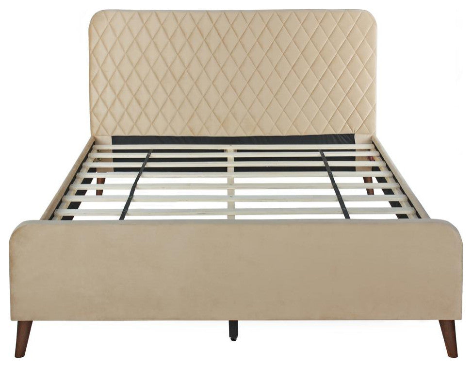 Better Home Products Roza Velvet Upholstered Queen Bed With Headboard Champaign