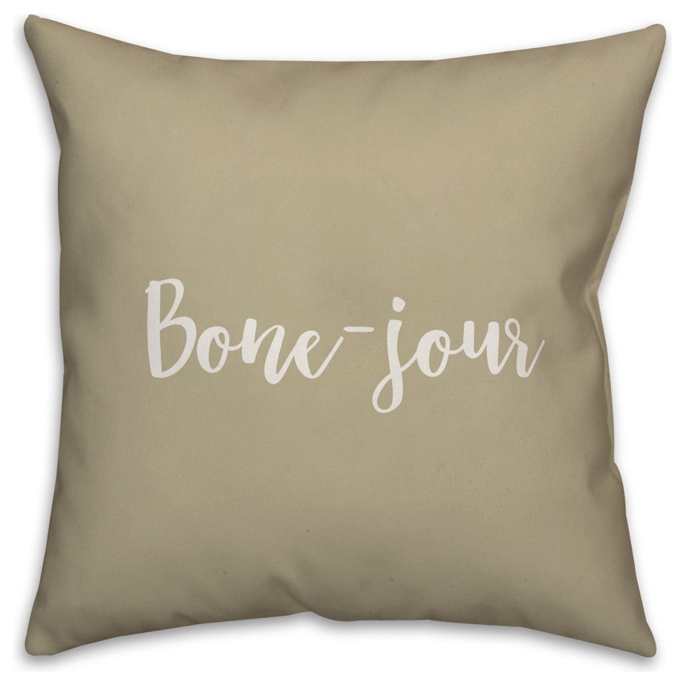 Bone-jour in Beige 18x18 Throw Pillow Cover
