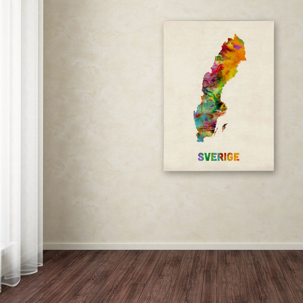 'Sweden Watercolor Map' Canvas Art by Michael Tompsett