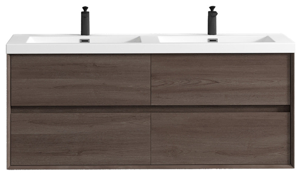 Kingdee Red Oak Wall Mounted Vanity With Reinforced Acrylic Sink, 60''