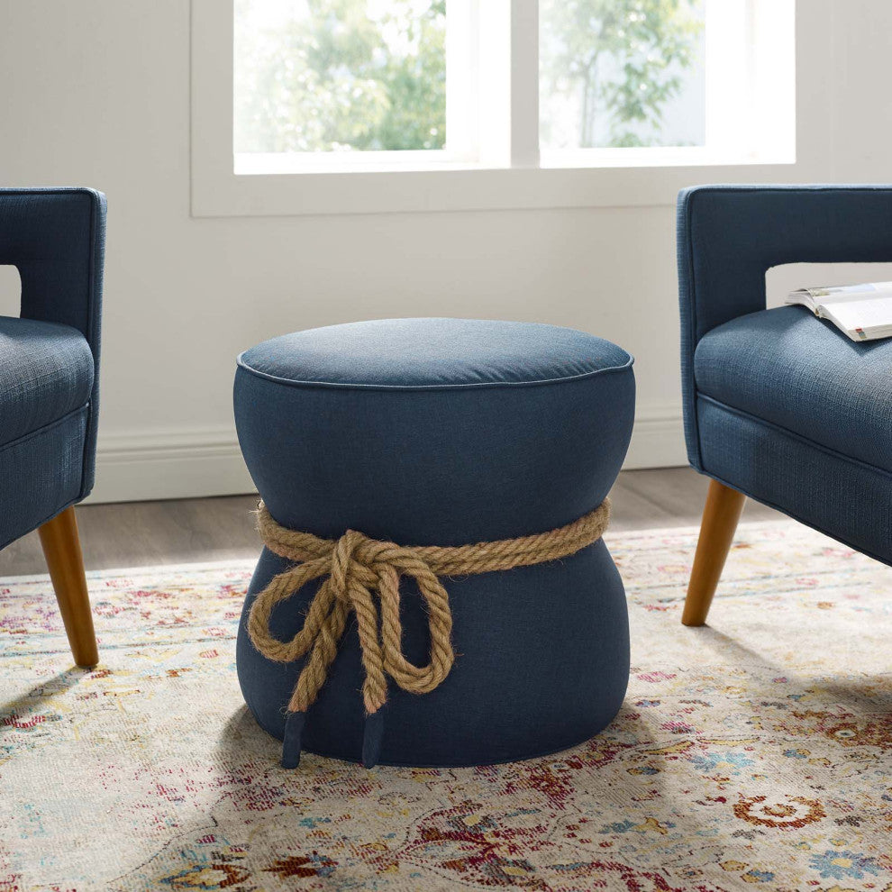 Modern Designer Living Lounge Club Lobby Accent Chair Ottoman, Fabric, Blue