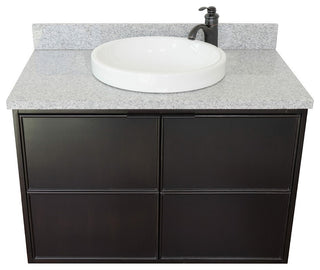 37" Single Wall Mount Vanity, Cappuccino Finish With Gray Granite Top