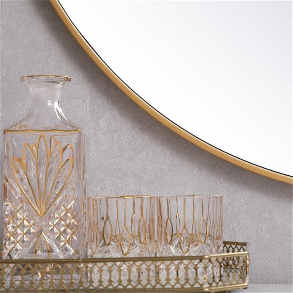 Elegant Decor Eternity 39" Round Mid Century Metal Frame Mirror in Brass