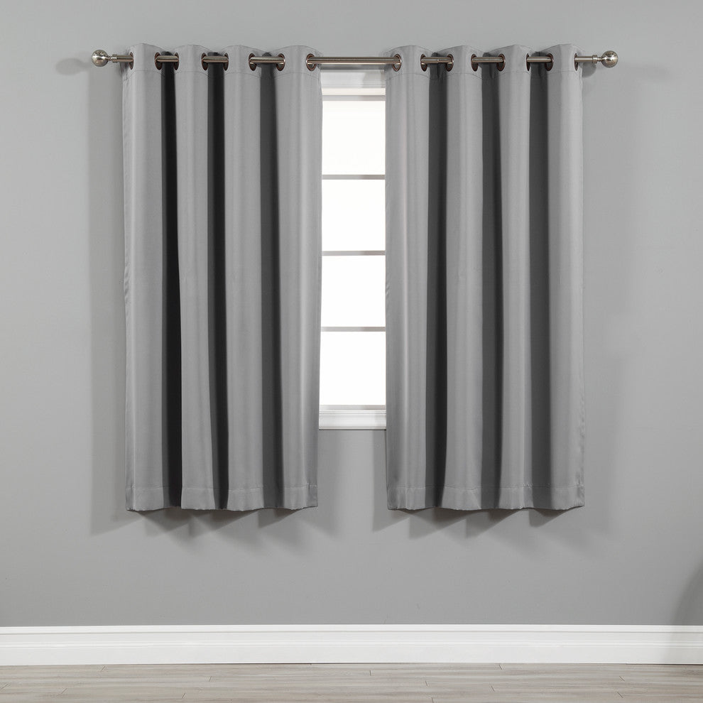 Solid Grommet Top Thermal Insulated Blackout Curtains, Gray, 63"