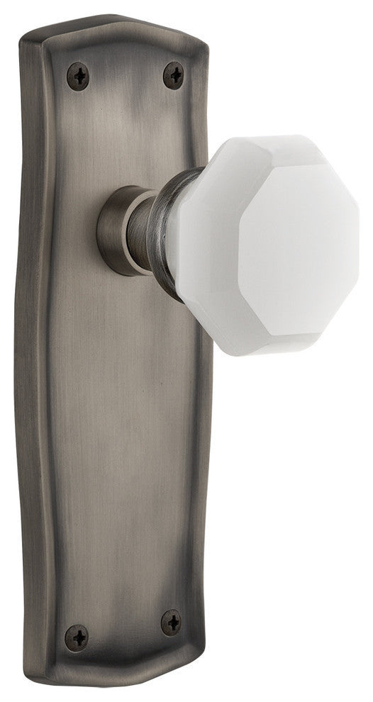 Prairie Plate Double Dummy Waldorf White Milk Glass Knob, Antique Pewter
