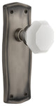 Prairie Plate Double Dummy Waldorf White Milk Glass Knob, Antique Pewter