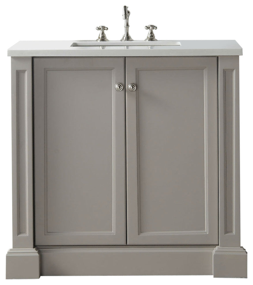36" Wood Sink Vanity With Quartz Top-No Faucet