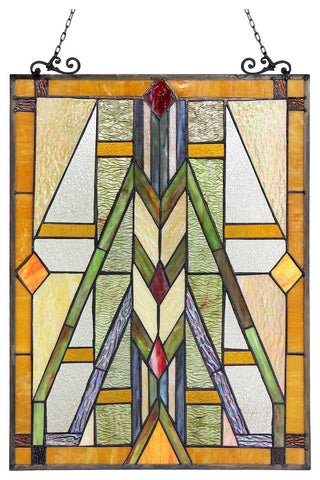 MENAHEM, Tiffany-glass Window Panel, 17.5x25