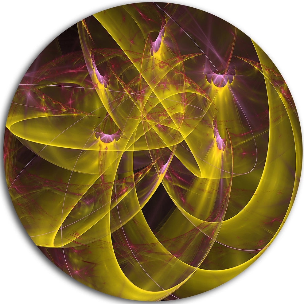 Yellow Fractal Flames, Abstract Digital Art Round Wall Art, 11"