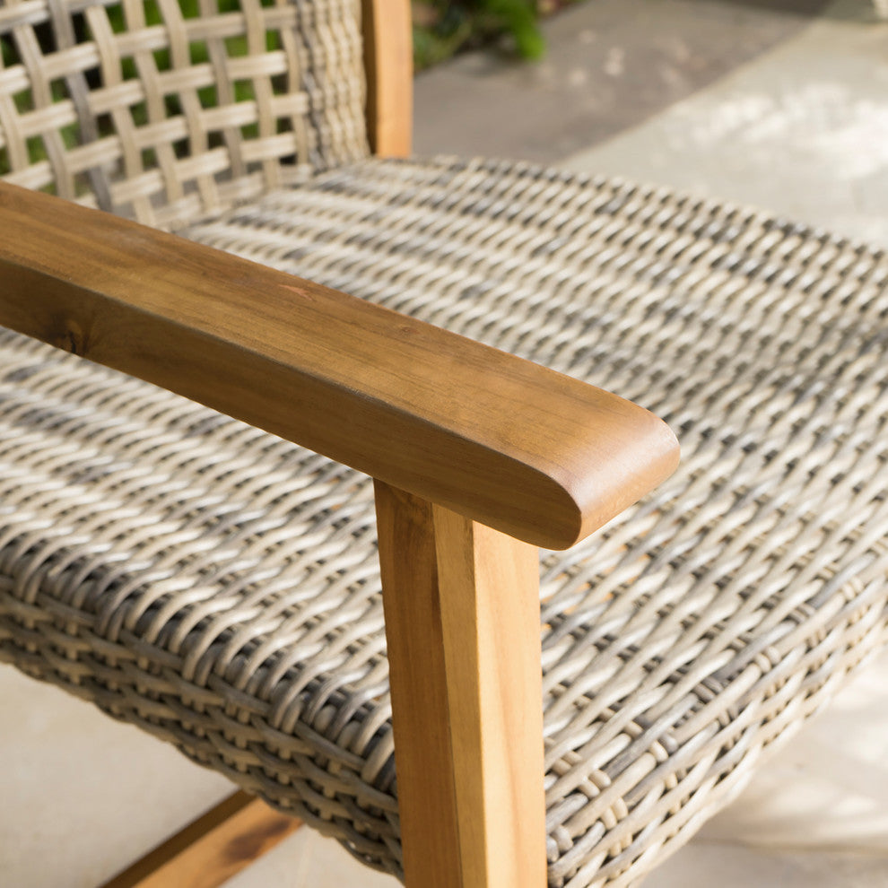 Spring Spender Outdoor 4-Piece Wood, Wicker Chat Set, Natural Stained, Gray
