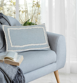 Modern Tufted Sky Blue Throw Pillow, 16" X 24"