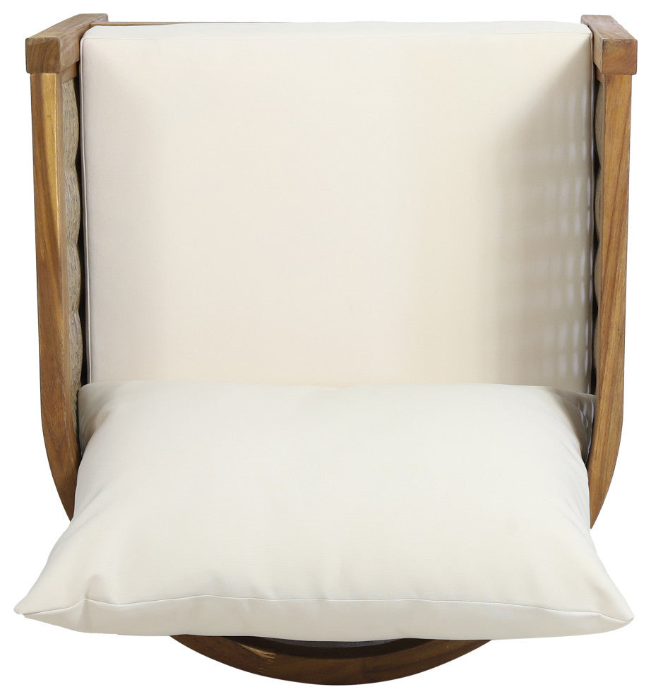 Alden Outdoor Acacia Wood Club Chairs with Cushions, Set of 2, Teak + Beige