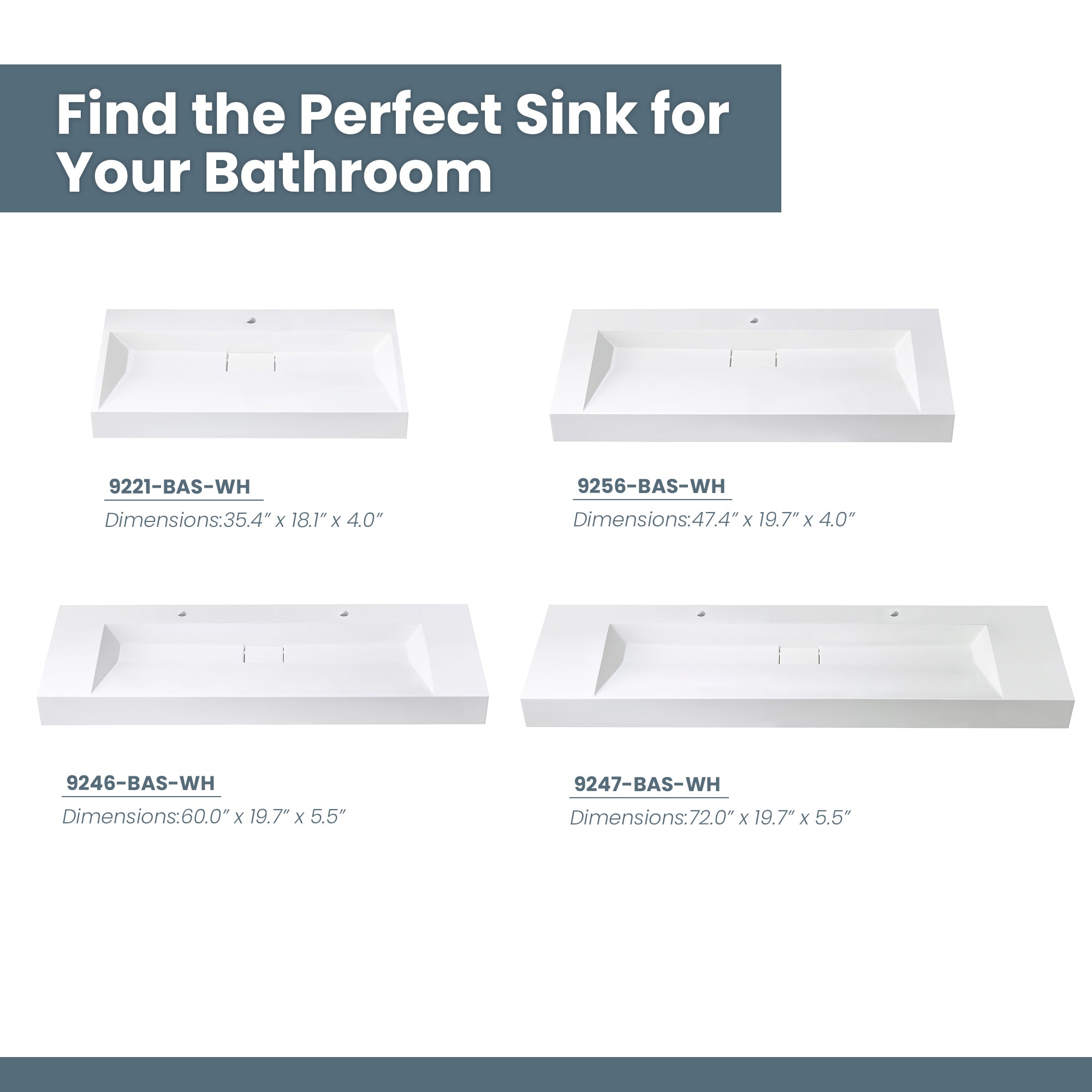Vera Composite Granite Stone Console Bath Vanity Sink, White, 47.4"l X 19.7"w